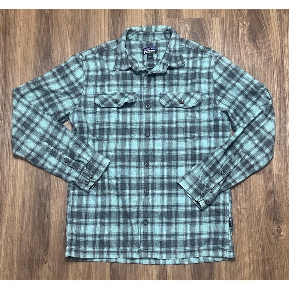 Patagonia Fjord Flannel Organic Cotton Shirt Green Plaid Outdoor Men's Sz S